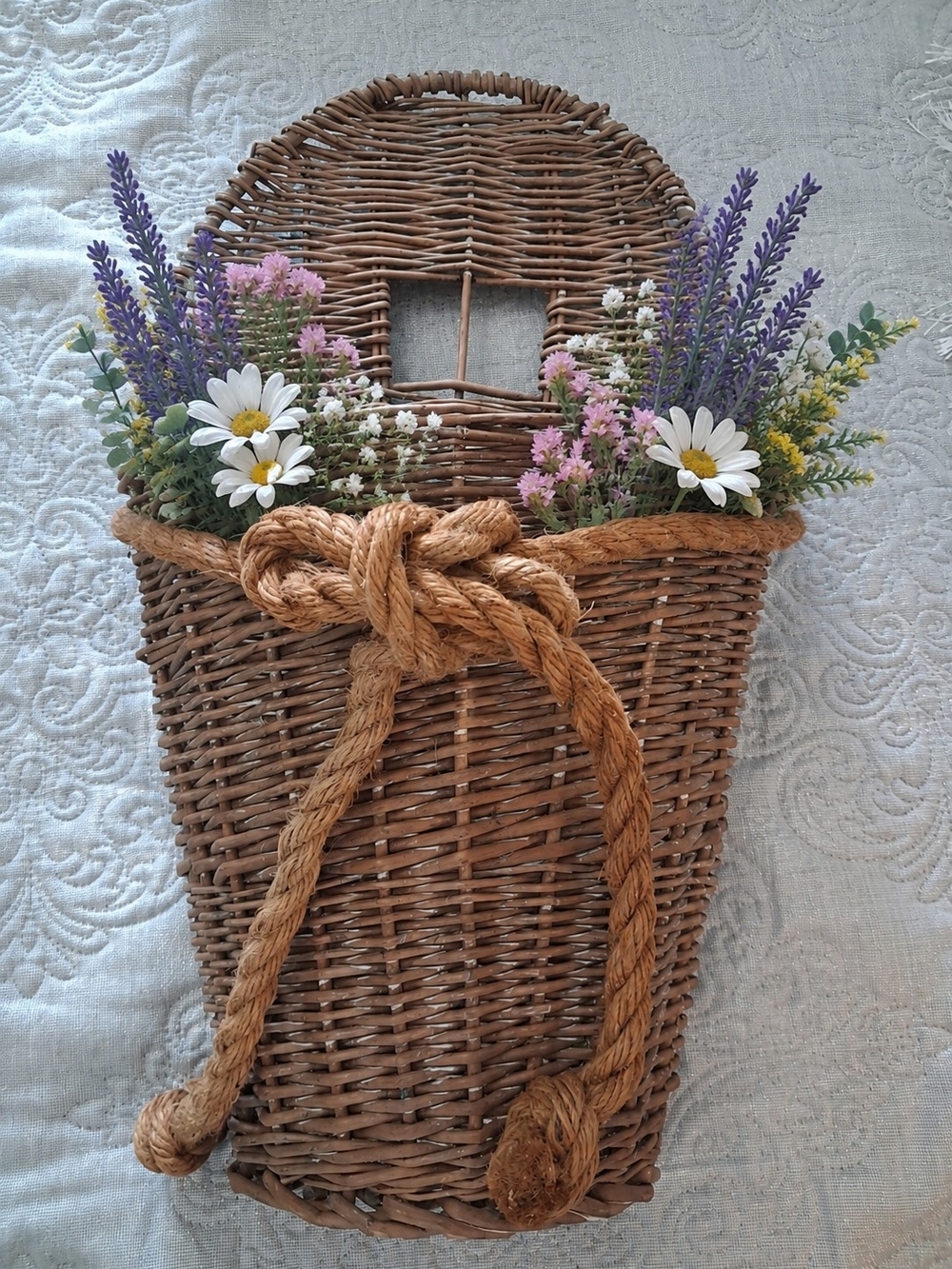 Farmhouse Wicker Wall Basket with Rope Accent